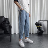 Men Jeans Summer Straight Loose Cropped Pants